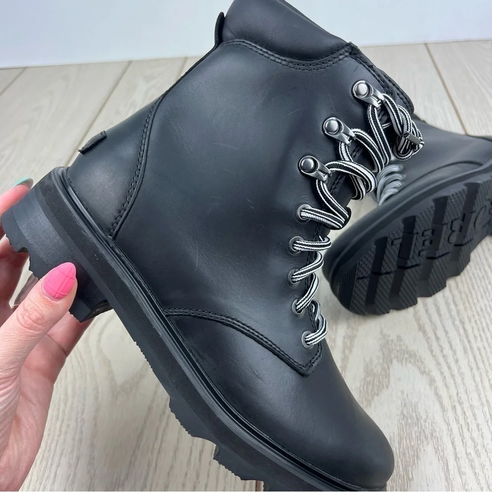 Sorel Women's Lennox Leather Lace-Up STKD WP Boots US8.5 Black / Sea Salt $190